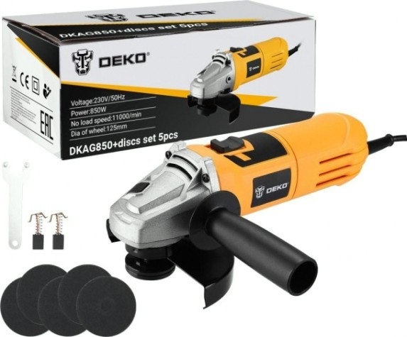 Угловая шлифмашина сетевая DEKO DKAG850 + дисков 5 шт. [063-4284]
