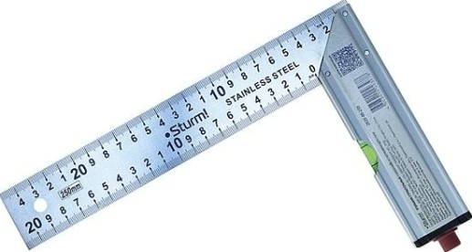 Угольник Sturm 2020-06-250 с уровнем и карандашом, 250мм, нерж.сталь