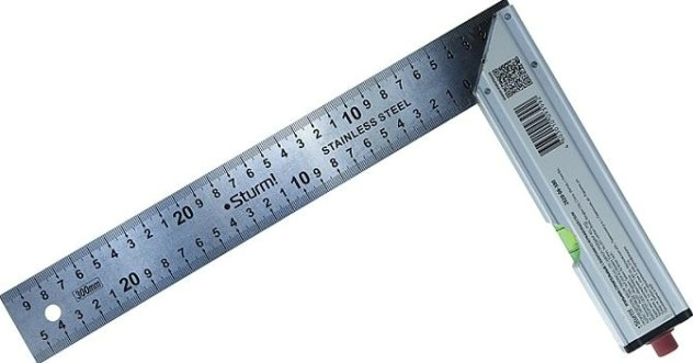Угольник Sturm 2020-06-300 с уровнем и карандашом, 300 мм, нерж.сталь