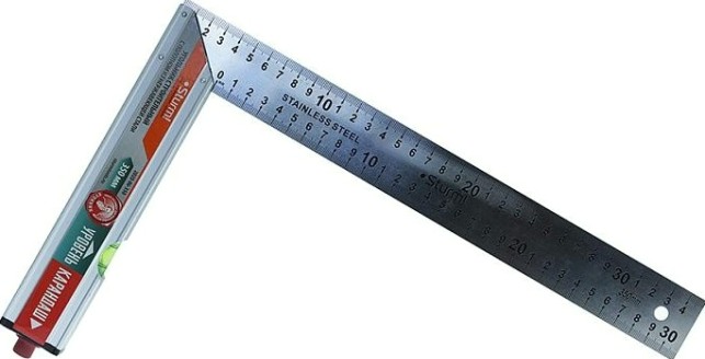 Угольник Sturm 2020-06-350 с уровнем и карандашом, 350 мм, нерж.сталь