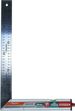 Угольник Sturm 2020-06-400 с уровнем и карандашом, 400 мм, нерж.сталь