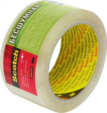 Упаковочная лента "Бесшумная" 3M Scotch® 309T клейкая, прозрачная, 48 мм х 50 м [7100203046]