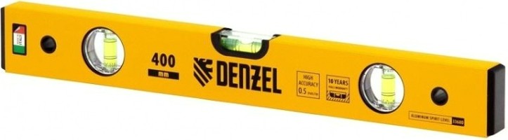 Уровень строительный DENZEL 400 мм, фрезерованный, 3 глазка, алюминиевый [33680]