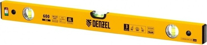 Уровень строительный DENZEL 600 мм, фрезерованный, 3 глазка, алюминиевый [33681]