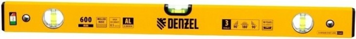Уровень строительный DENZEL 600 мм, фрезерованный, 3 глазка, алюминиевый [33681]