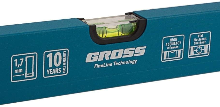 Уровень строительный GROSS 1000 мм алюминиевый усиленный, 3 глазка// [33630]