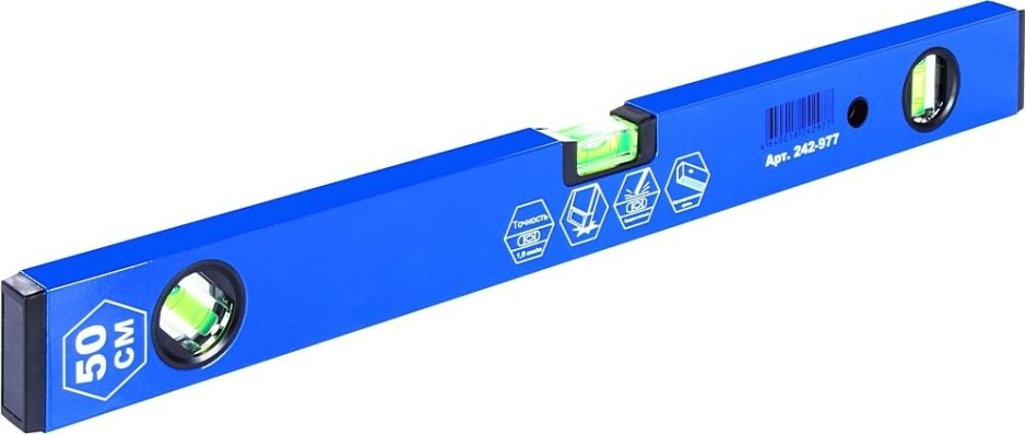 Уровень строительный Кобальт 242-977 комфорт, 500 мм, профиль 20x49 мм, 3 глазка.