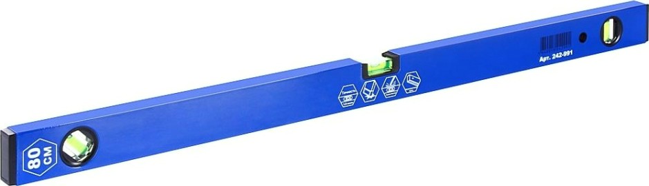 Уровень строительный Кобальт 242-991 комфорт, 800 мм, профиль 20x49 мм, 3 глазка.