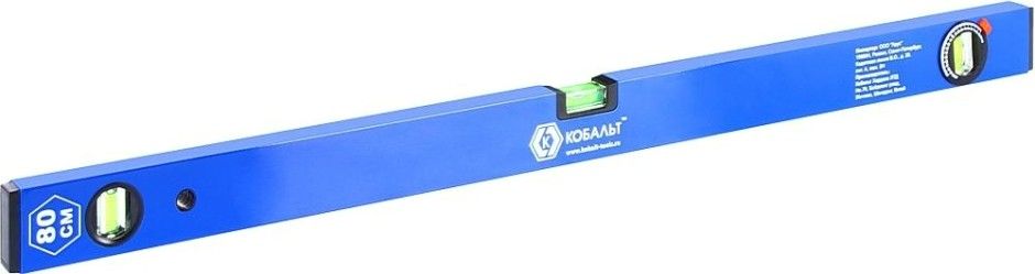Уровень строительный Кобальт 243-066 комфорт, магнитный 800 мм, профиль 20x49 мм, 3 гла