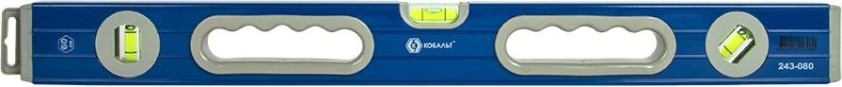 Уровень строительный Кобальт 243-080 комфорт, 600 мм, профиль 23x59 мм, 3 глазка.