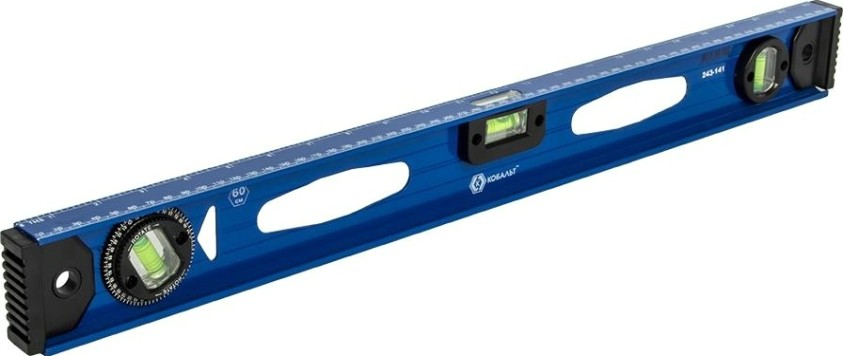 Уровень строительный Кобальт 243-141 600 мм, профиль 25x60 мм, 3 глазка, литой