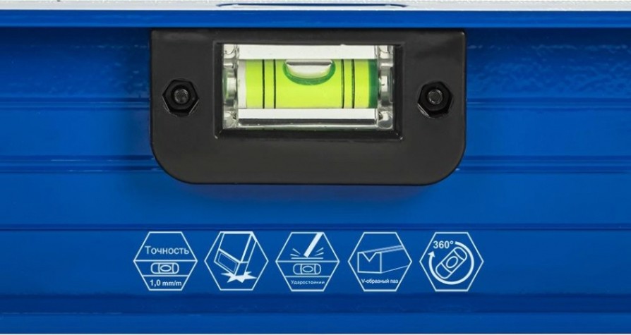 Уровень строительный Кобальт 243-141 600 мм, профиль 25x60 мм, 3 глазка, литой