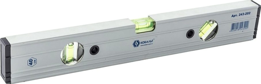 Уровень строительный Кобальт 243-202 экстра, 400 мм, профиль 23x59 мм, 3 глазка.