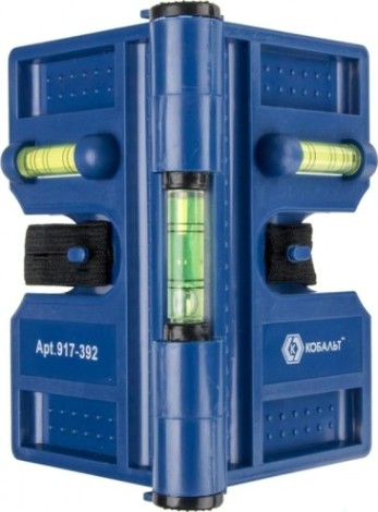 Уровень строительный Кобальт 917-392 угловой, 4 магнита, 3 глазка, пластиковый.