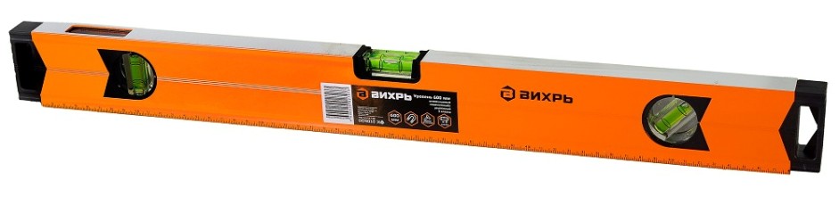 Уровень ВИХРЬ 600 мм алюминиевый "магнитный" фрезерованный, 3 глазка (1 [73/11/4/18]