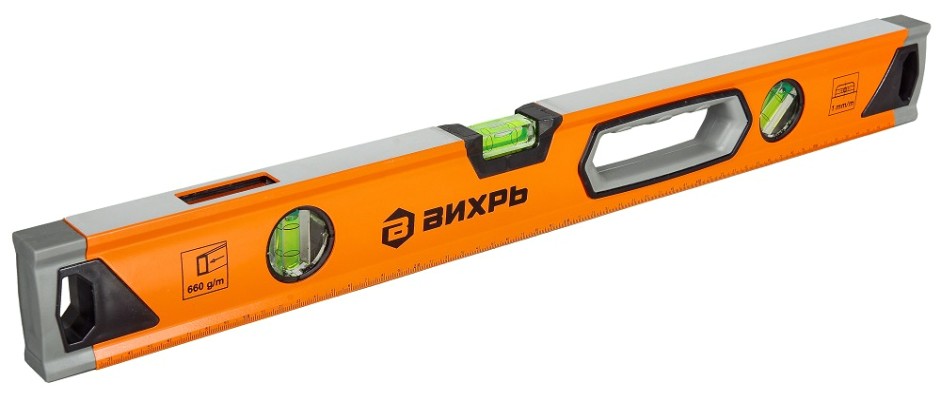 Уровень ВИХРЬ 600 мм алюминиевый "усиленный" 3 глазка (1 зеркальный), 2 [73/11/4/10]
