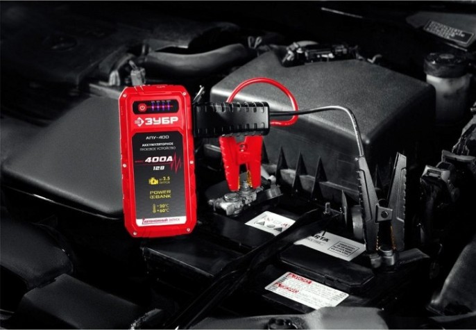 Устройство пусковое ЗУБР АПУ-400 аккумуляторное: 12В, макс. 400А [59322]