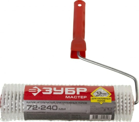 Валик для наливных полов ЗУБР МАСТЕР игольчатый в сборе, пластмассовые иглы 13мм, 72х24 [03952-24]