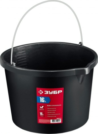 Ведро строительное ЗУБР 16 л, ударопрочный пластик, с носиком [06093-16]