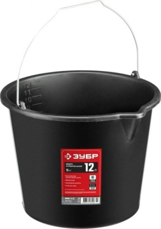 Ведро строительное ЗУБР МАСТЕР 12л, пластмассовое, высокопрочное, с носиком [06093-12_z02]