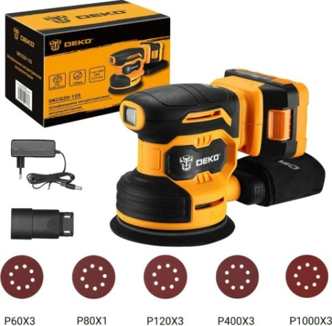 Виброшлифмашина эксцентриковая аккумуляторная DEKO DKCG20-125 20в, 1*2.0ач [063-4022]