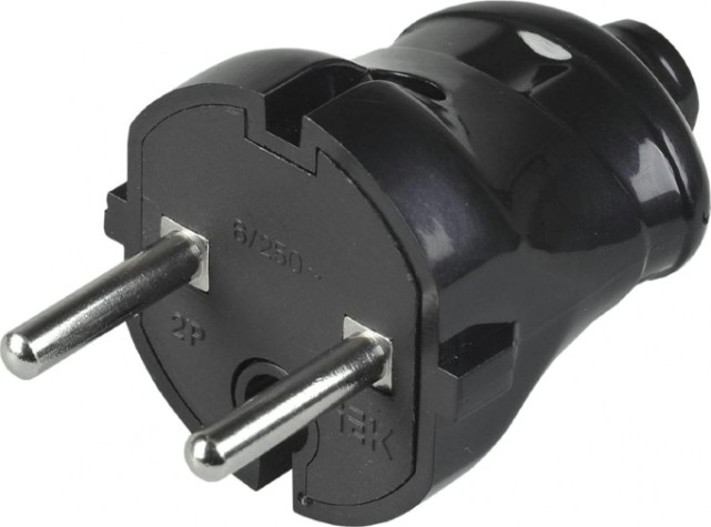 Вилка разборная IEK ВПп20-02 прямая без заземл. контакта 6а черн. [EVP20-06-01-K02]