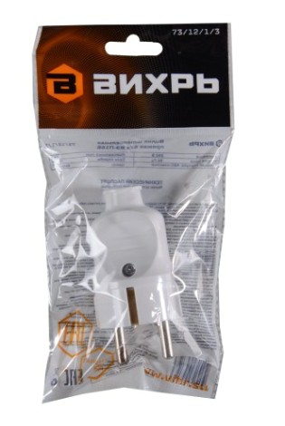 Вилка разборная ВИХРЬ 73/12/1/3 прямая с/з, белая 16а Вилка разборная ВИХРЬ 73/12/1/3 прямая с/з, белая 16а