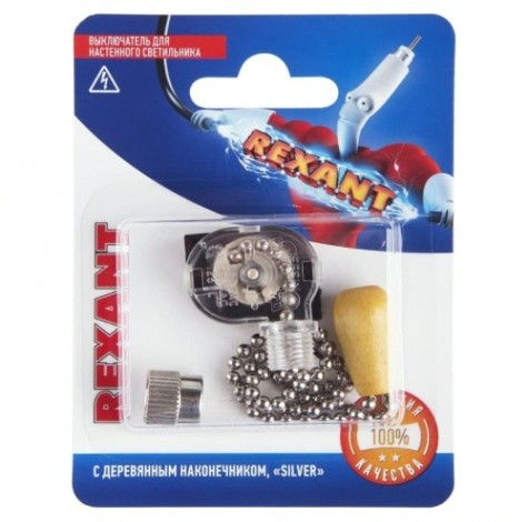 Выключатель для настенного светильника REXANT 06-0244-A c деревянным наконечником Silver Выключатель для настенного светильника REXANT 06-0244-A c деревянным наконечником Silver