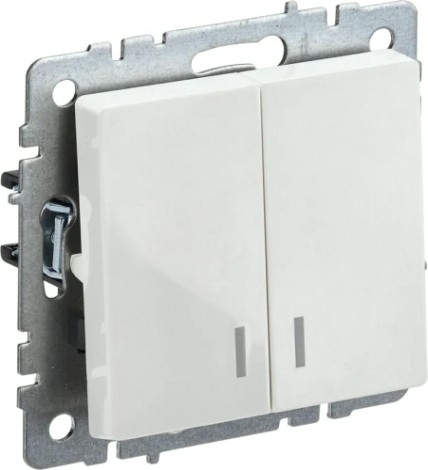 Выключатель двухклавишный IEK BRITE ВС10-2-1-БрБ 10А с индикацией, белый [BR-V20-1-10-K01]