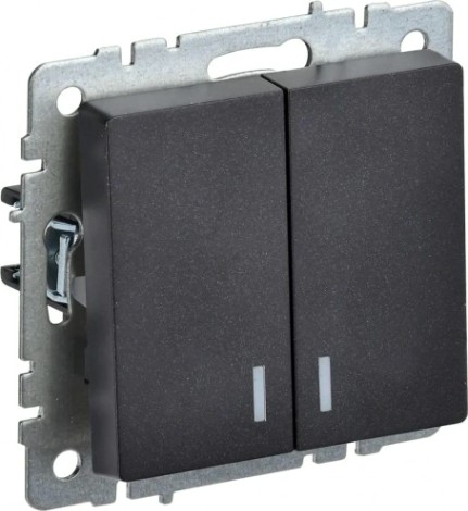 Выключатель двухклавишный IEK BRITE ВС10-2-1-БрЧ 10А с индикацией, черный [BR-V20-1-10-K02]