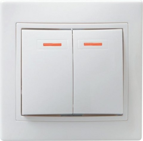 Выключатель двухклавишный IEK Кварта ВС10-2-1-КБ 10А IP20 с индикацией, белый [EVK21-K01-10-DM]