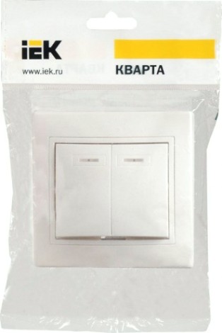 Выключатель двухклавишный IEK Кварта ВС10-2-1-КБ 10А IP20 с индикацией, белый [EVK21-K01-10-DM]