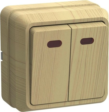 Выключатель двухклавишный IEK Октава ВС20-2-1-ОС 10А IP20 с индикацией, сосна [EVO21-K03-10-DC]