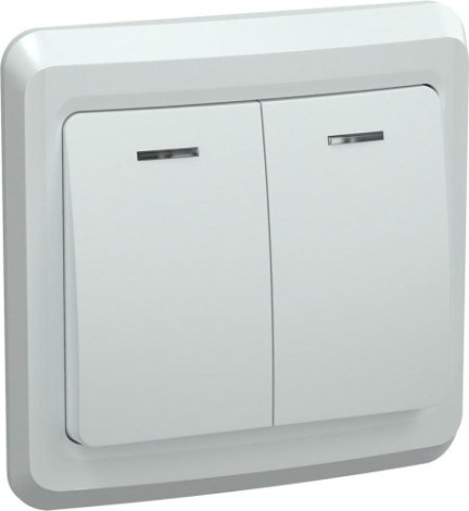 Выключатель двухклавишный IEK Вега ВС10-2-1-ВБ 10А IP20 с индикацией, белый [EVV21-K01-10-DM]