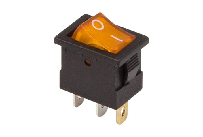 Выключатель клавишный REXANT 12V 15А (3с) ON-OFF (уп.10 штук) желтый с подсветкой Mini (RWB-206-1, SC-768) [36-2172]