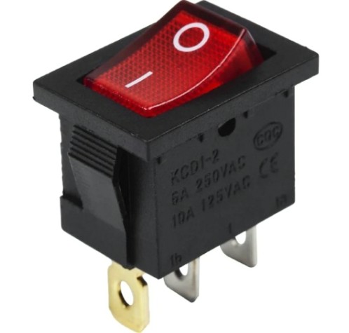 Выключатель клавишный REXANT 24V 15А (3с) ON-OFF (уп.10 штук) красный с подсветкой Mini (RWB-206-1) [36-2165]