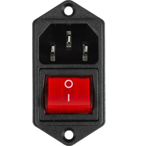 Выключатель клавишный REXANT 250 V 6 А (4с) ON-OFF (уп. 10 штук) красный с подсветкой и штекером C14 3PIN [36-2282]