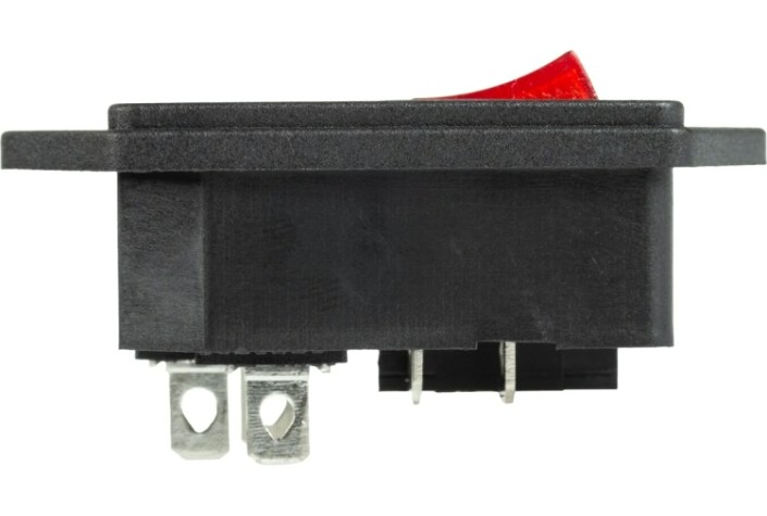 Выключатель клавишный REXANT 250 V 6 А (4с) ON-OFF (уп. 10 штук) красный с подсветкой и штекером C14 3PIN [36-2282]