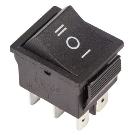 Выключатель клавишный REXANT 250V 15A (6с) ON-OFF-ON черный с нейтралью (RWB-508, SC-767) инд.уп. [36-2370-1]