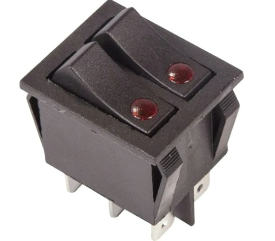 Выключатель клавишный REXANT 250V 15A (6с) ON-OFF (уп.10 штук) черный с подсветкой ДВОЙНОЙ (RWB-512, SC-797) [36-2430]