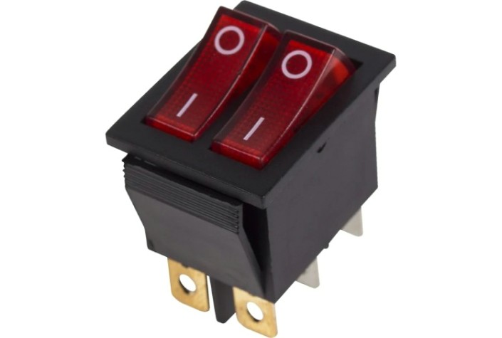 Выключатель клавишный REXANT 250V 15A (6с) ON-OFF (уп.10 штук) красный с подсветкой ДВОЙНОЙ (RWB-511, SC-797) [36-2410]