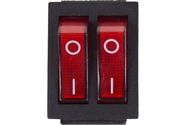 Выключатель клавишный REXANT 250V 15A (6с) ON-OFF (уп.10 штук) красный с подсветкой ДВОЙНОЙ (RWB-511, SC-797) [36-2410]