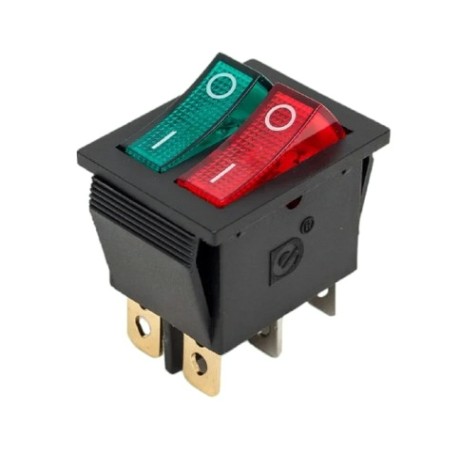 Выключатель клавишный REXANT 250V 15A (6с) ON-OFF (уп.10 штук) красный/зеленый с подсветкой ДВОЙНОЙ (RWB-511) [36-2450]