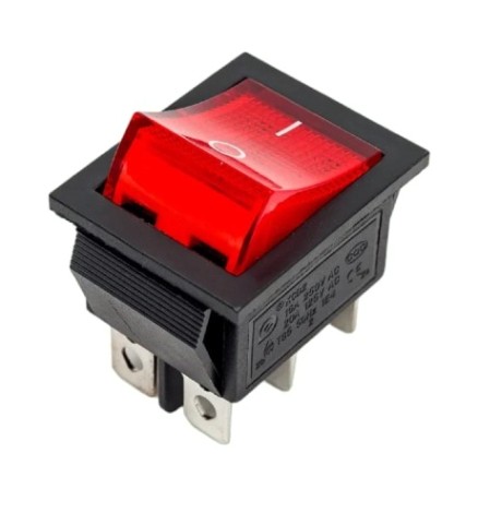 Выключатель клавишный REXANT 250V 15A (6с) ON-ON красный с подсветкой (RWB-506, SC-767) индив.уп. [36-2350-1]