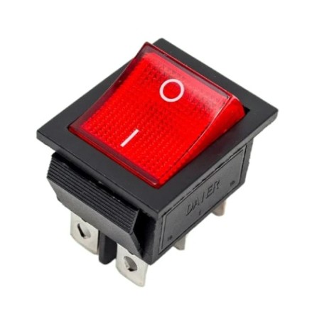 Выключатель клавишный REXANT 250V 15A (6с) ON-ON красный с подсветкой (RWB-506, SC-767) индив.уп. [36-2350-1]