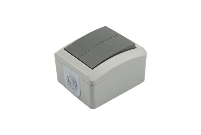 Выключатель Kranz KR-78-0609 двухклавишный INDUSTRIAL IP54, о/у, серый Выключатель Kranz KR-78-0609 двухклавишный INDUSTRIAL IP54, о/у, серый