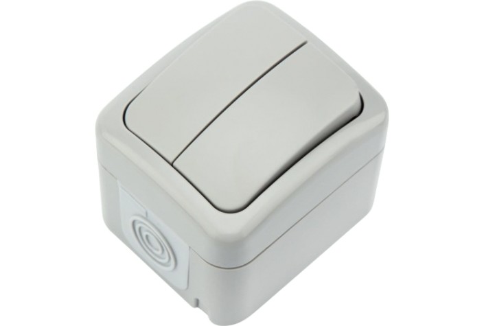 Выключатель Kranz KR-78-0833 двухклавишный Mini OG IP54, о/у, серый Выключатель Kranz KR-78-0833 двухклавишный Mini OG IP54, о/у, серый