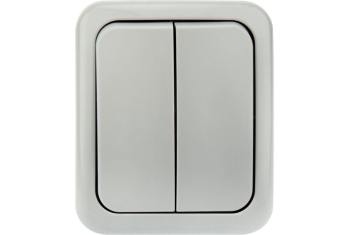 Выключатель Kranz KR-78-0833 двухклавишный Mini OG IP54, о/у, серый Выключатель Kranz KR-78-0833 двухклавишный Mini OG IP54, о/у, серый