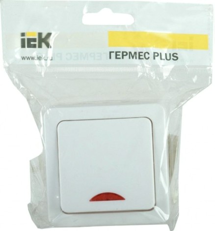 Выключатель одноклавишный IEK GERMES Plus ВС20-1-1-ГПБ 10А с индикацией, белый [EVMP11-K01-10-54-EC]