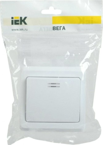 Выключатель одноклавишный IEK Вега ВС10-1-1-ВБ 10А IP20 с индикацией, белый [EVV11-K01-10-DM]